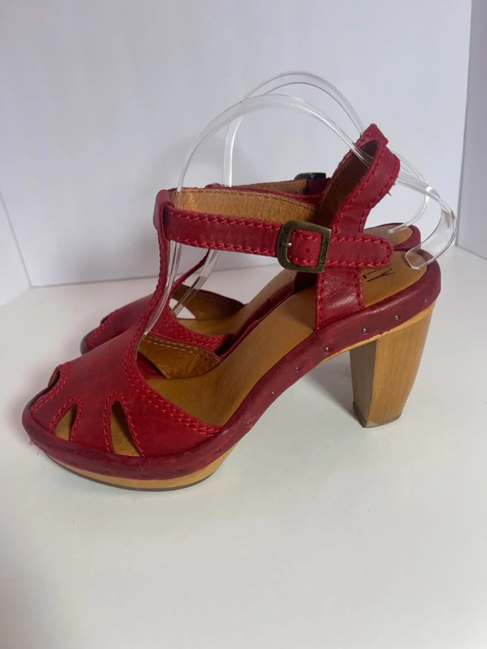 Fly London Red Leather T-Strap Platform Sandals